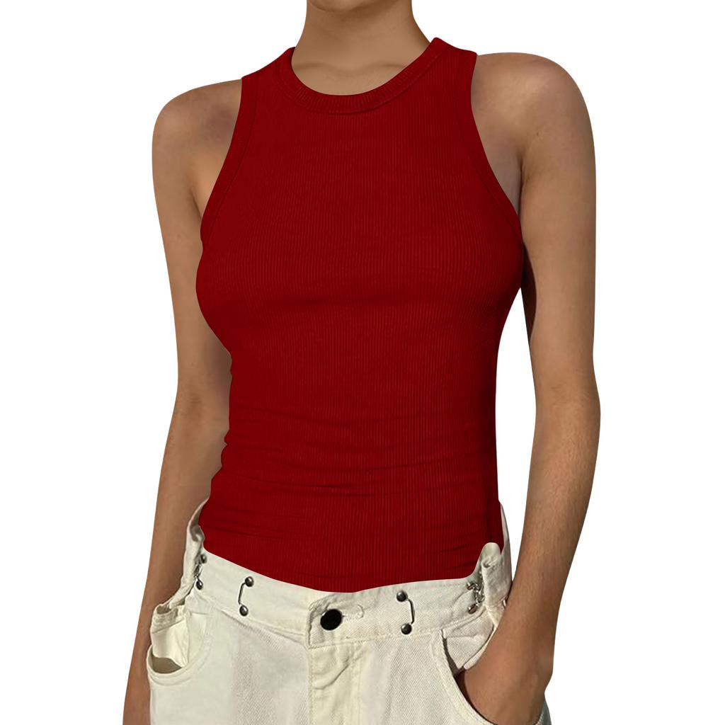 Damen Sommer Mode Lässig Farbe Rundhals Ärmellos Oberteil Enges Tanktop