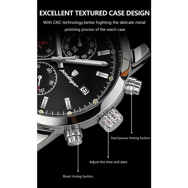 POEDAGAR Functional Luxury Man Wristwatch Date Waterproof Luminous Chronograph Men Watch Male Leather Quartz Watches