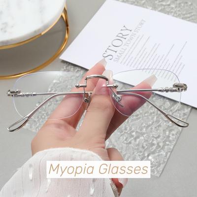 New Stylish Metal Frame Optical Spectacle Eyeglasses Ladies Near Sight Prescription Glasses Women Luxury Minus Diopter Eyewear