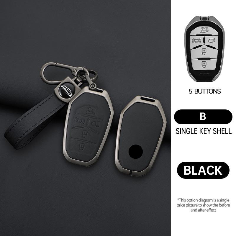 Zinc Alloy Leather Car Remote Key Case Cover Shell Fob For Ssang Yong  G4 Rexton Protective Keychain Styling Accessories