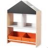 Meuble de rangement enfant GINGER HOME – Étagère maison en bois avec ardoise, 2 bacs tissu, 62,4x26,5x90 cm – Organisation jouets