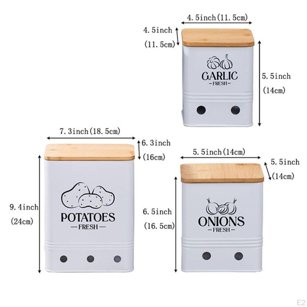 3Pcs Potato Onion Garlic Storage Bins Container Set Sturdy Multipurpose Stackable with Wooden Lids