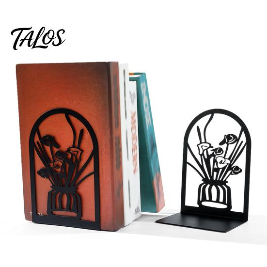 Office Desk Organizer 1 Pair Flower Metal Bookends, Decorative Vase Book Ends for Artistic Bookend Shelves, Black Holder Stopper Home Reading