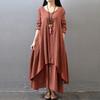 Muslim Women Abaya Loose Baggy Maxi Dress Casual Cotton Linen Kaftan Long Sleeve Irregular Design Robe Plus Size M To 5XL
