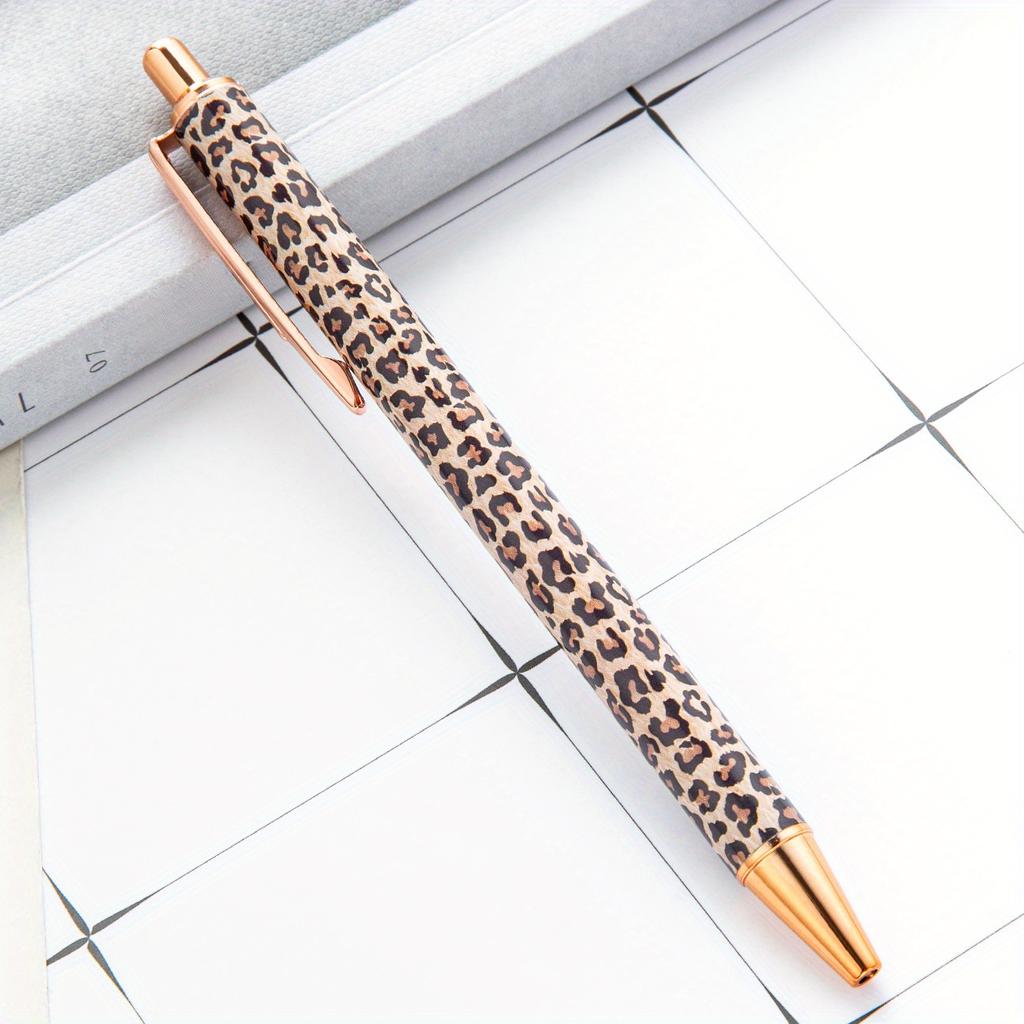 Multi-Color Options Heat Transfer Leopard Pattern Round Gel Pen Cute Leopard Pressed Colorful Hot Stamping Flower Film Metal Pen