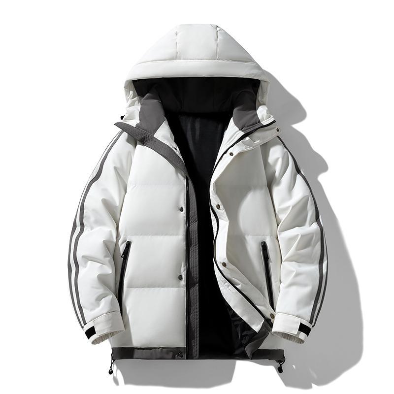 - Large Size Striped Cotton-padded Jacket Men's Winter New Loose Thickened Cotton-padded Jacket Hooded Student Cotton-padded Jacket Men's