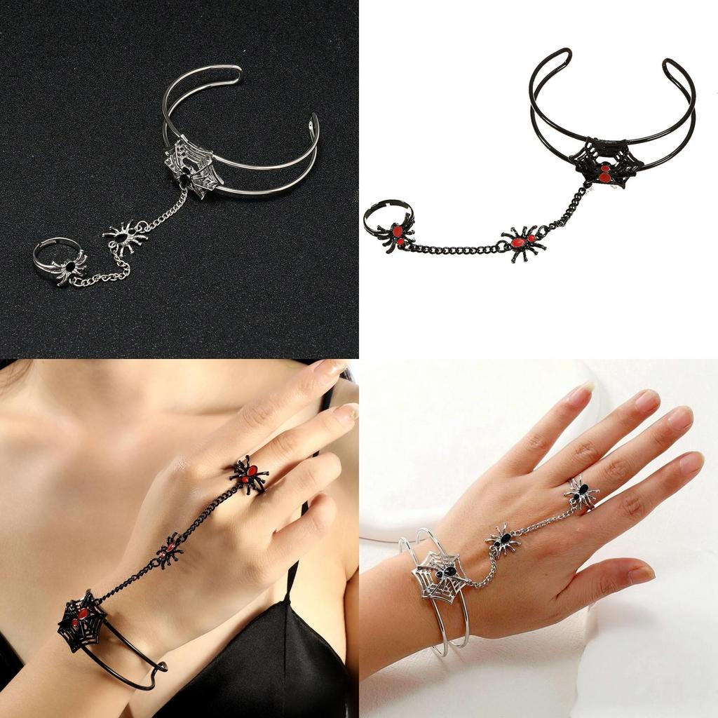Gothic Black Zinc Alloy Spider Hand Chain With Adjustable Opening For Holiday Gift