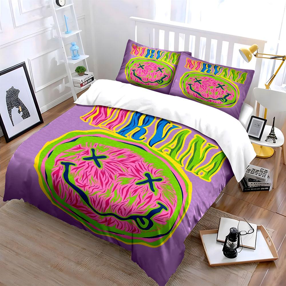 Purple Nirvana Smile Bedding Set Bedding Duvet Cover Set Duvet Cover Pillowcases (1 * Duvet Cover 2 * Pillowcases, without duvet insert)