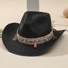 Outdoor Hiking Tassel Cowboy Straw Hat Unisex Foldable Sun Protection Summer Hat Bohemian Style Uv Protection Fisherman Hat