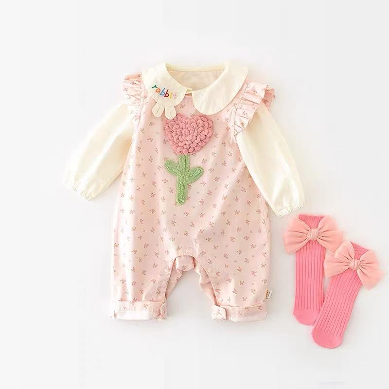 

Spring Floral Infant Jumpsuit with Flying Sleeves 100 cm