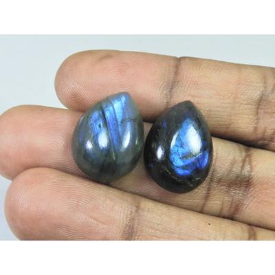 15X20MM Natural Labradorite Blue Fire Pear Cabochon Loose Gemstone 2Pcs Lot C-1123