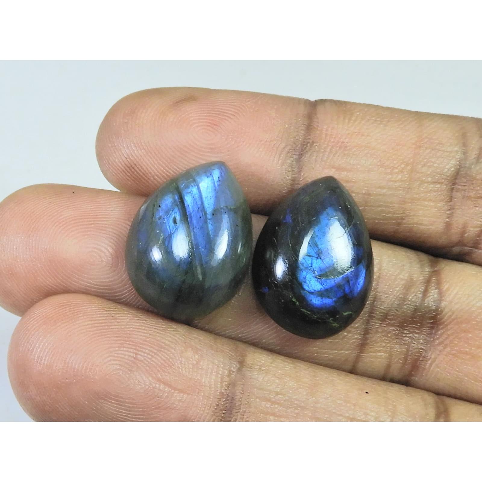 15X20MM Natural Labradorite Blue Fire Pear Cabochon Loose Gemstone 2Pcs Lot C-1123