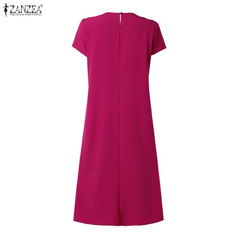 ZANZEA Abito casual da donna a maniche corte con scollo tondo tinta unita