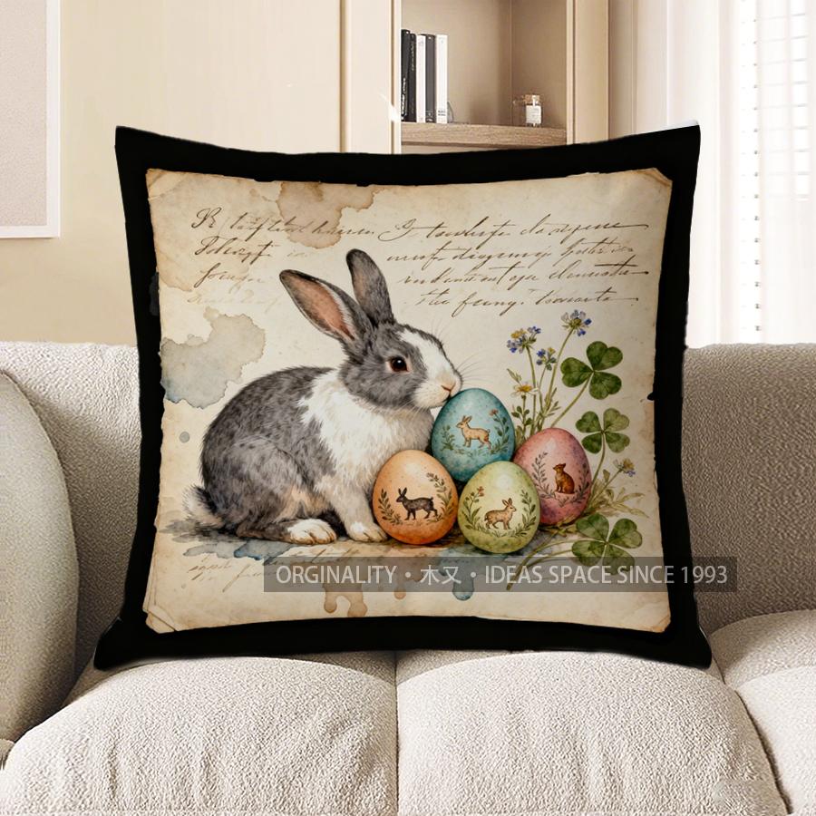 

2D Easter Bunny With Colorful Eggs Decorative Pillow Pattern Cushion Cover Suitable For Sofa Bedroom Car Pillow Cover 40x40cm