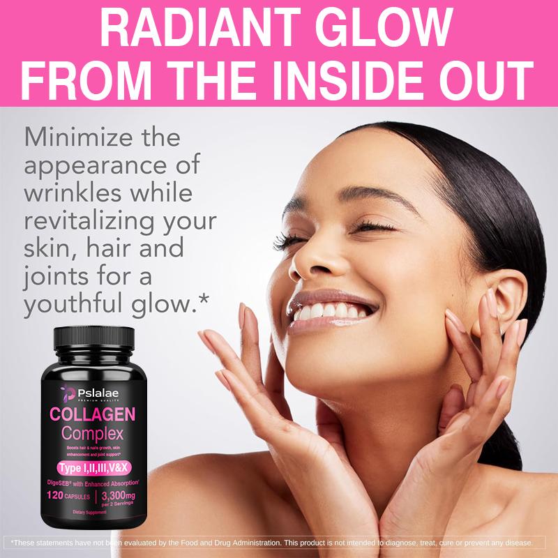 Kollagenkomplex-Kapseln, enthaltend hydrolysierte Fischkollagenpeptide, Verdauungsenzymmischung, GVO-frei.