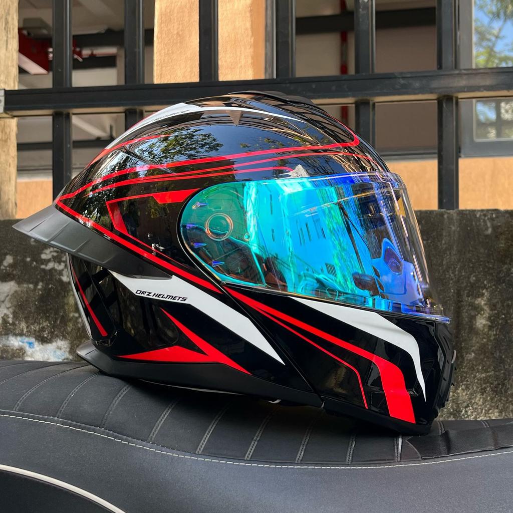 Motorcycle helmet Men's and women's face-off helmet Double mirror Winter tail semi-full cover Four Seasons Blue