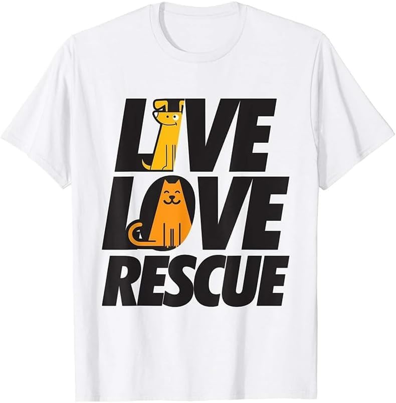 & Dog Rescue Shirt Live Love Rescue Animal T-Shirt Vinta Men Gift Tee 3XL