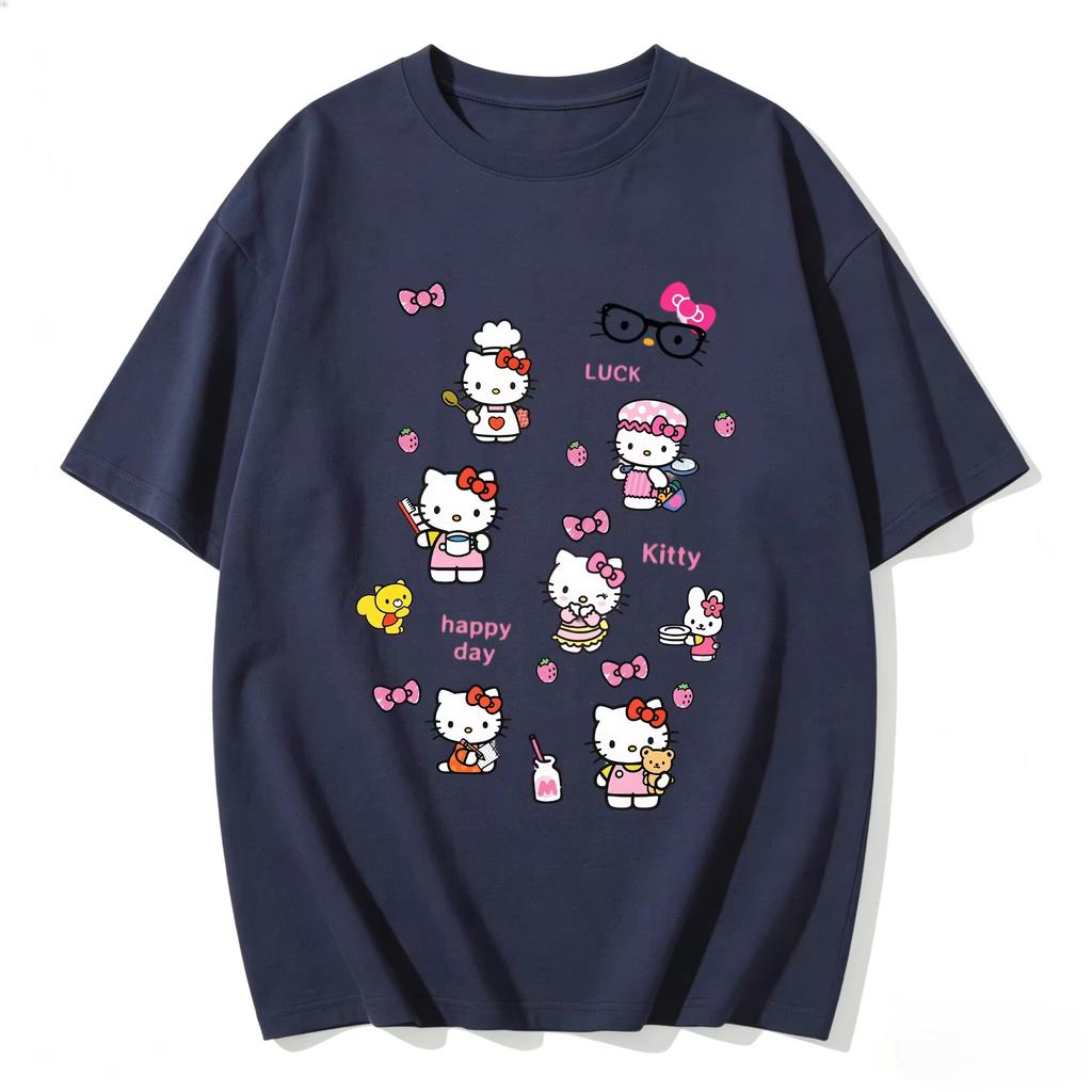 New Summer Cute HelloKitty TShirts Soft Cotton Short Sleeve Tees for Parents Kids Breathable Casual Daily Outfit Tops