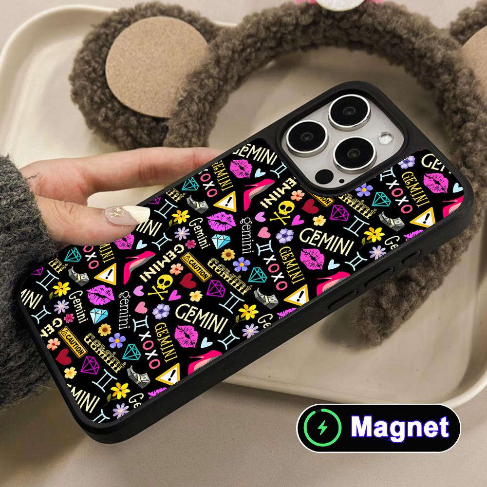 Zodiac Sign Gemini Phone Case for iPhone 17 16 15 14 13 12 11 Air Pro Max Plus Matte Surface Magsafe Cover