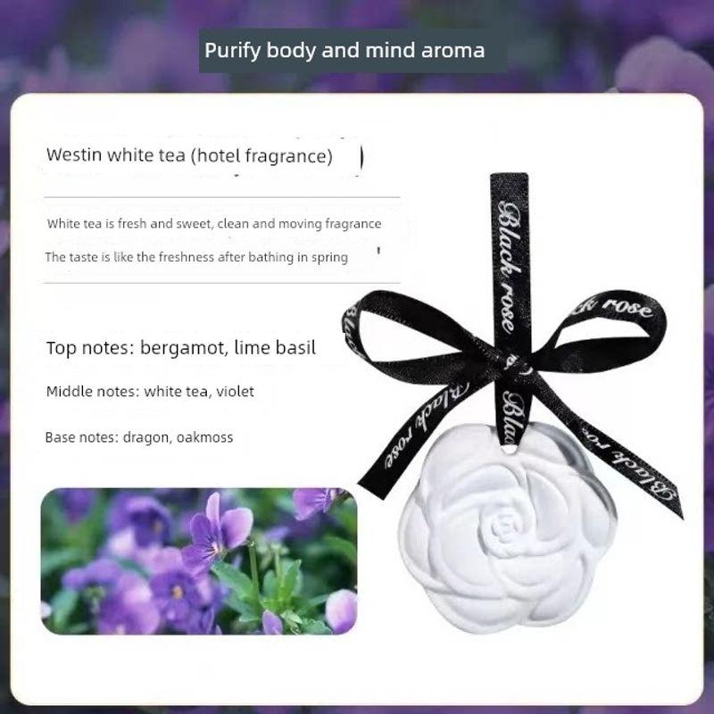 Car-Mounted Aroma Diffuser Gypsum Sheet Solid Fragrance Pendant Camellia Flower Pendant High-End Niche Decorative Item for Girls Westin White Tea Scent