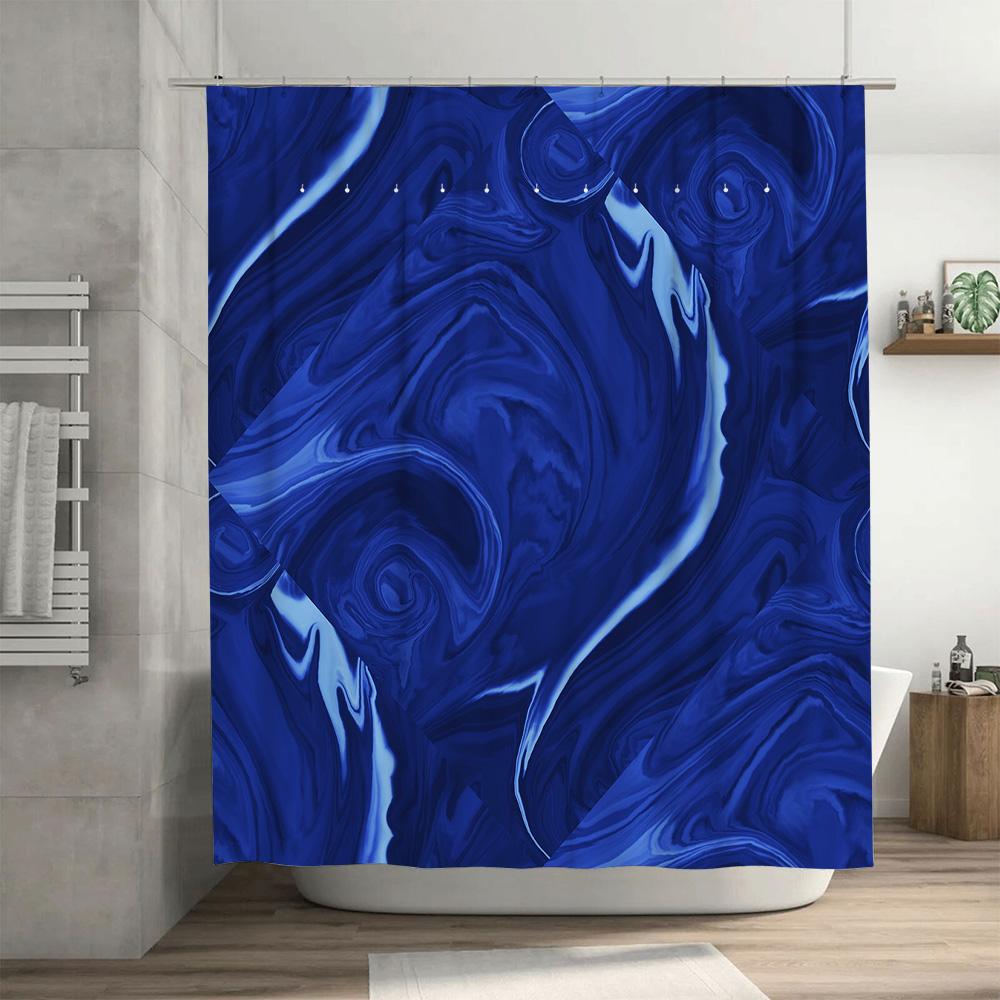Modern Blue Marble Shower Curtain Bathroom Decor Waterproof Fabric Dark Navy Color Swirl Print for Bathtub Area