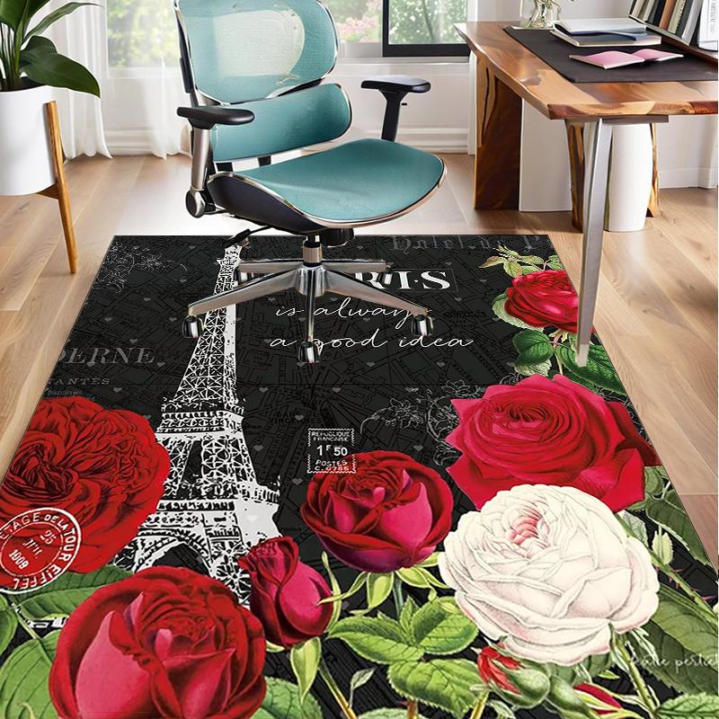 Parisian Eiffel Tower Romance Office Rug Chair Mat, Entryway Carpet, Suitable for Front Door, Bedroom, Living Room, Desk, Holiday Gift