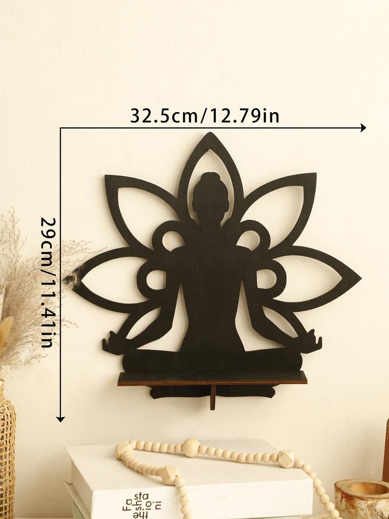 Scaffale da Parete in Legno Buddha Decorazione Casa Boho Supporto Espositore Pietra di Cristallo Loto Decorazioni per la Stanza Estetica per Soggiorno Arte da Parete