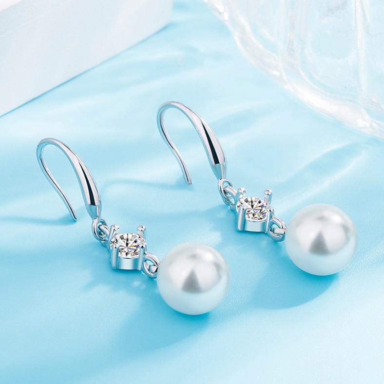 Korean Style Zirconia & Pearl Earrings Studs