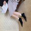 2025 autumn and winter new pointed suede splicing thin heel medium heel short boots high heel elastic thin boots socks boots women's shoes