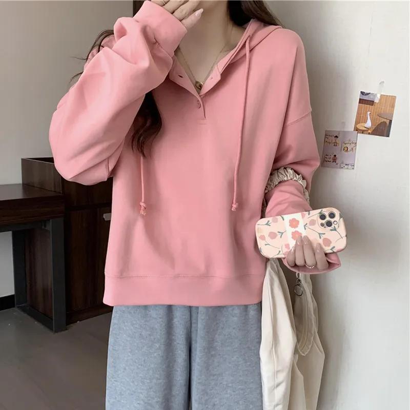 

Women s Velvet Hooded Sweatshirt Autumn Winter Korean Style Loose Versatile Thickened Top Solid Color Versatile Casual Jacket L рожевий