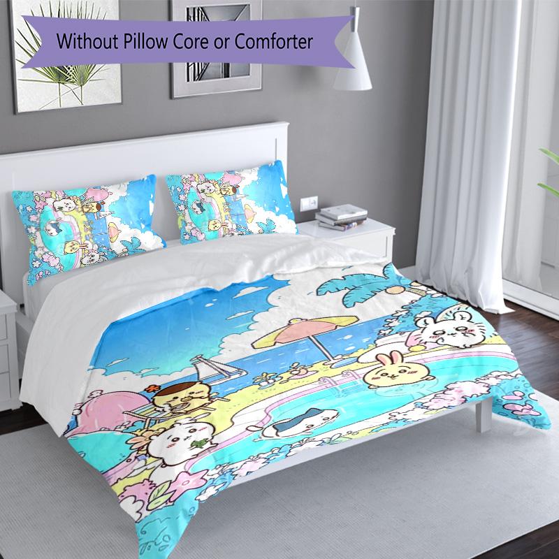 3pcs Chiikawa1 Pattern Bedding Set Duvet Cover Set Includes Duvet Cover &pillowcases, Perfect All Season Bedroom Decoration & Gift