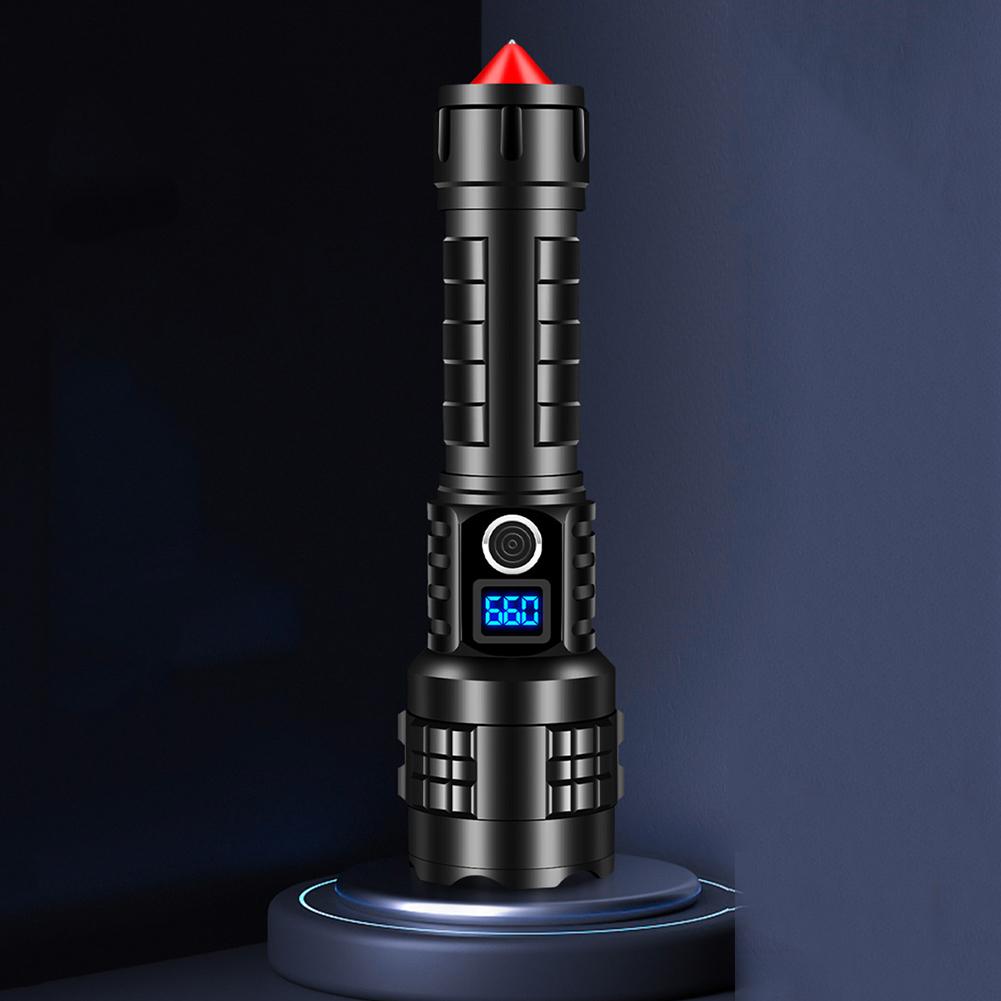 Powerful LED Flashlight Zoomable Torch Type-C Rechargeable Camping Lantern 5Modes Outdoor 26650 Power Bank Lights