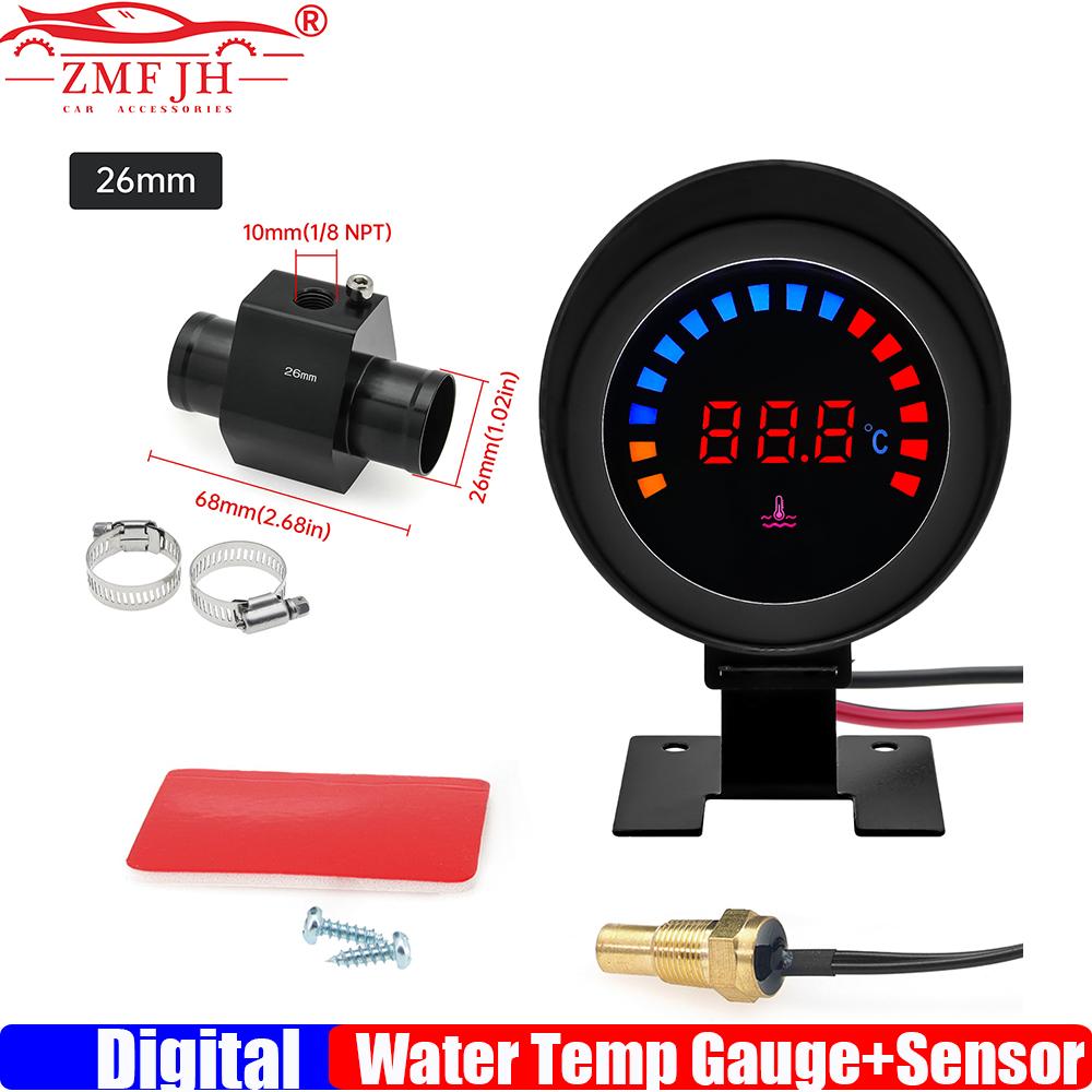 ZMFJH Digital Water Temperature Gauge with Flashing Alarm Water Temp Meter Sensor Adaptor Joint Pipe Sensor Radiator 26-40MM