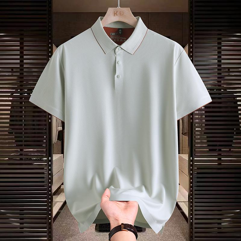 Ice Silk Polo Retro Short Sleeve Polo Shirt Men's Summer Versatile Top Shirt Color blocked Collar T-shirt