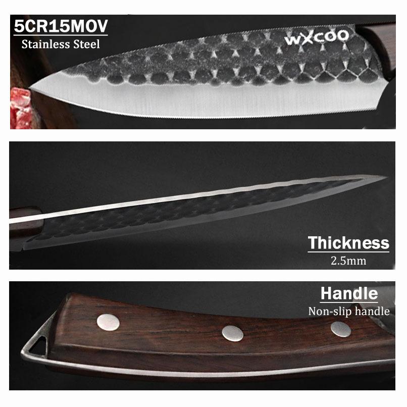 3PCS Stainless Steel Kitchen Chef Knife Hand Forged Boning Knife Cutters Pocket Knife Slicing Cooking Mini Knife Multipurpose Knife