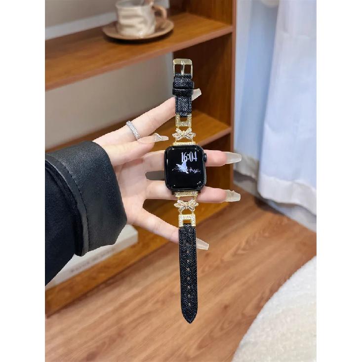 Leather Watch Bands for Apple Watch Women Band 38 4142 44 46 49mm Bracelet Bling Butterfly Slim Leather Strap for iWatch S10 9 8