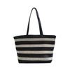 Black and White Striped Shopping Bag Lazy Wind Tote Bag Simple Woven Large-capacity Shoulder Commuter Bag