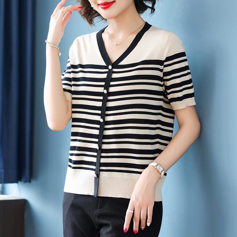 Women's Stylish Striped V-Neck Knit Top
