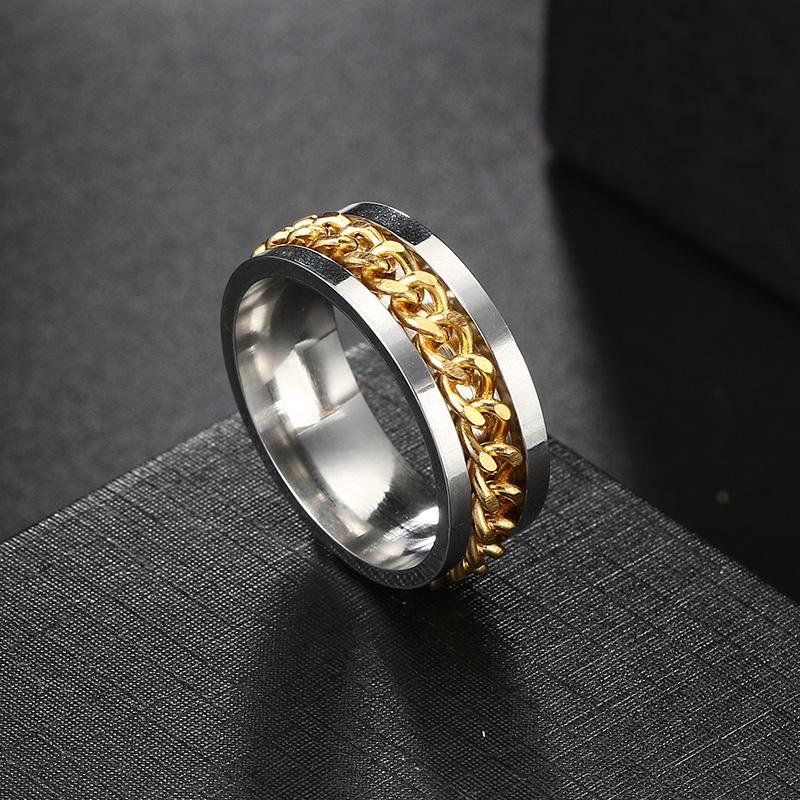 Anxiety Fidget Ring For Men Punk Titanium Stainless Steel Black Blue Spinning Spinner Rotatable Chain Rotating Rings Homme Gift