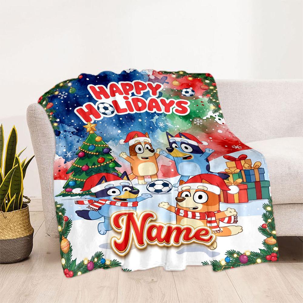 Happy Holiday Celebration Personalized Name Blanket Lightweight Customizable Blanket Warmthful Decor Perfect for Livingroom Nap Bed Living Room