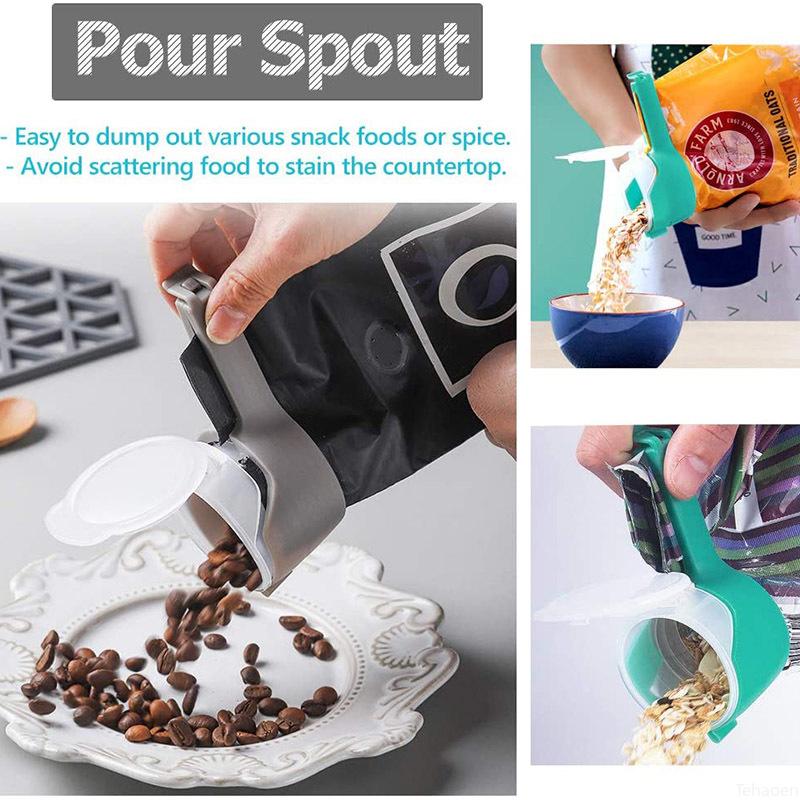 Food Preserving Bag Closure Clip Oat Dispense Spout Snack Bag Clip Moisture Seal Clip Fresh Keeping Sealer Clamp Kitchen Gadget