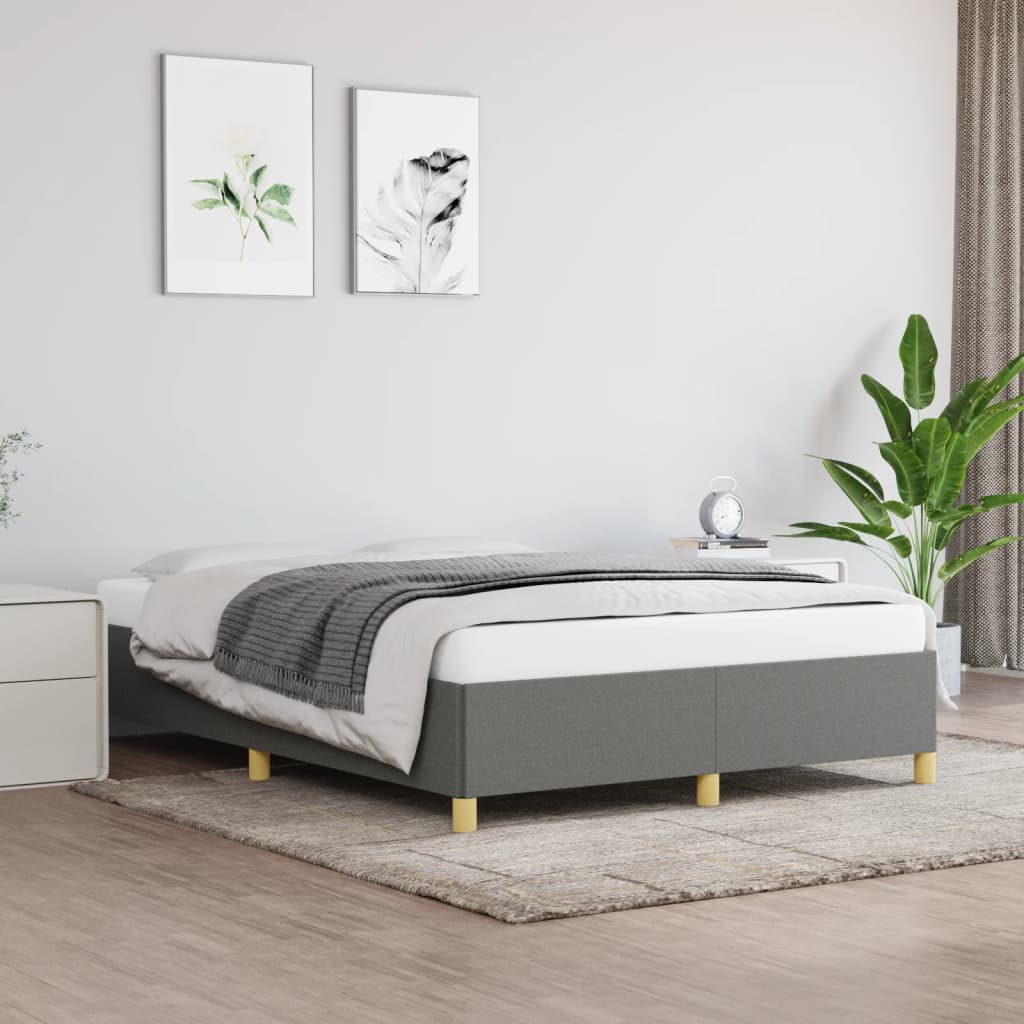 Vidaxl Bed Frame Without Mattress, Dark Gray, 140X190 Cm, Fabric Upholstered