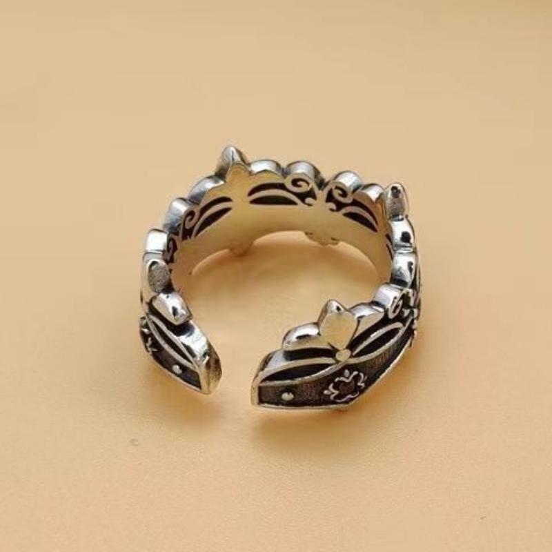 New Crown Ring Women's Silver Style Hip-hop Opening Adjustable Index Finger Ring Niche Trendy Ring