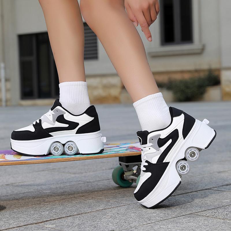 Kinder Rollschuh-Sneaker mit Doppelrollen für Jungen / Mädchen Verformbare Schuhe Rollschuhschuhe