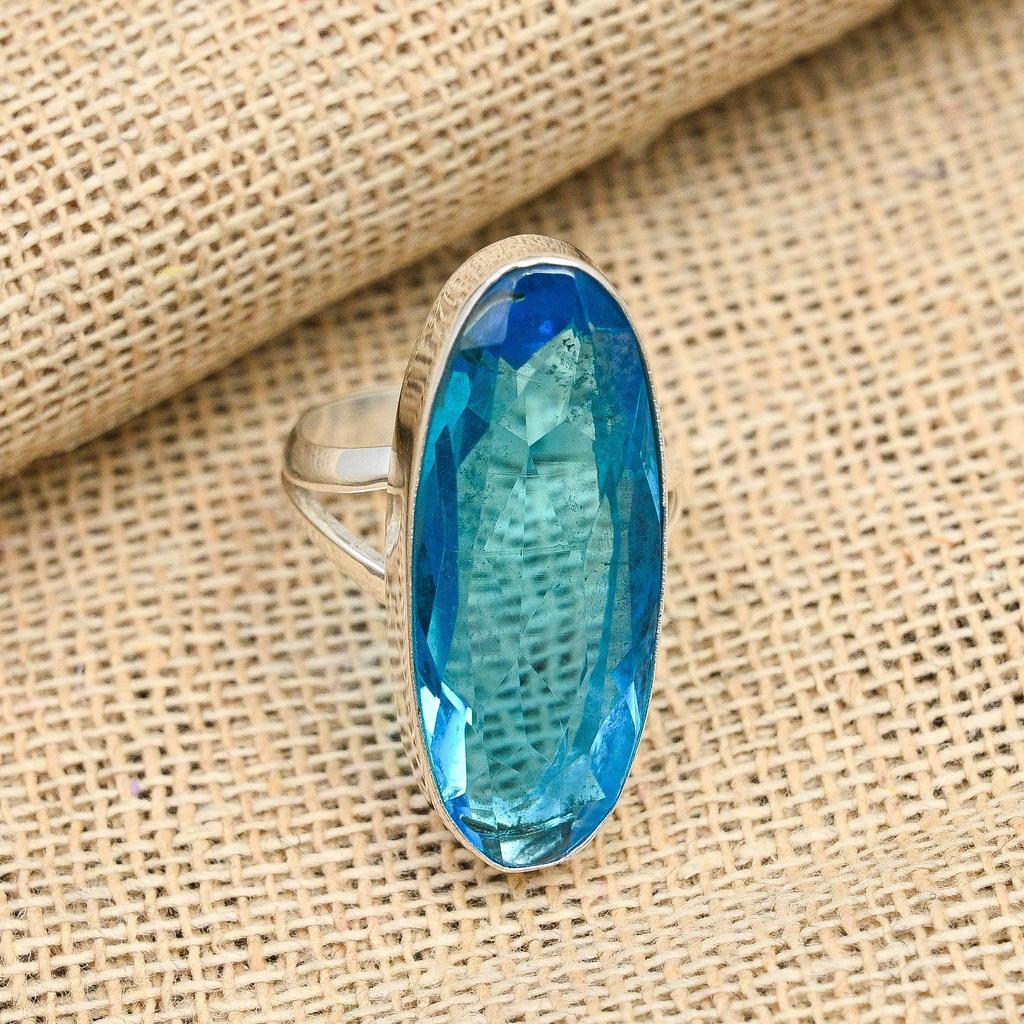 Pretty Blue Topaz Gemstone Handmade 925 Solid Sterling Silver Jewelry Ring
