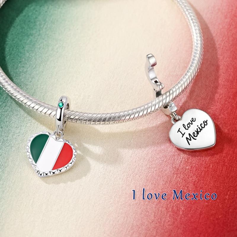 Original 925 Sterling Silver Charms Bead National Flag Heart Pendants Fit Original Bracelet Necklace For Women DIY Jewelry Gift