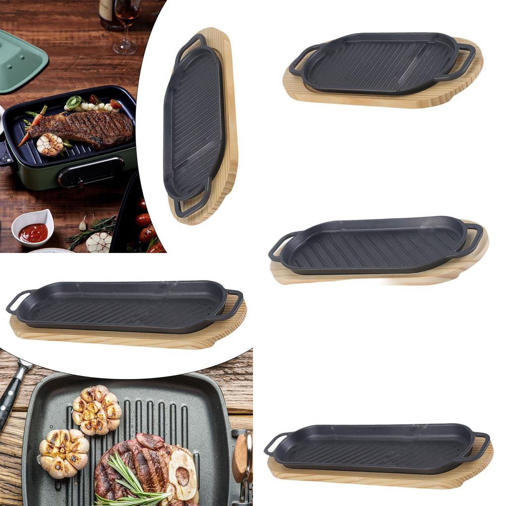 BBQ Grilling Pan with Wooden Base for Vegetables And Steak Frying