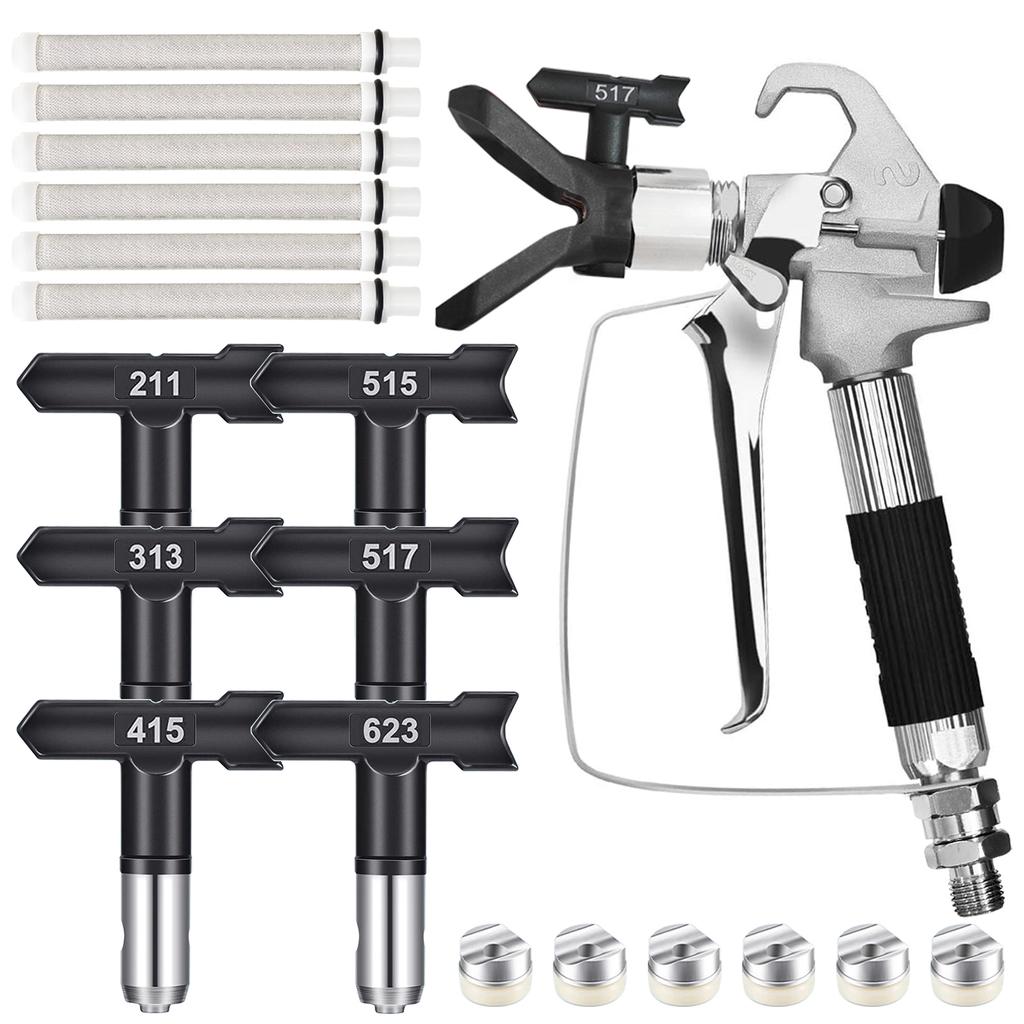14 Airless Paint Spray Guns, Equipped with Nozzle Protection Covers, Nozzles, and Airless Paint Spray Gun Filters for Spray Machines