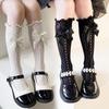 Children's Socks Summer Lolita Wooden Ear Mesh Ribbon Large Bow Mid-tube Socks for Girls