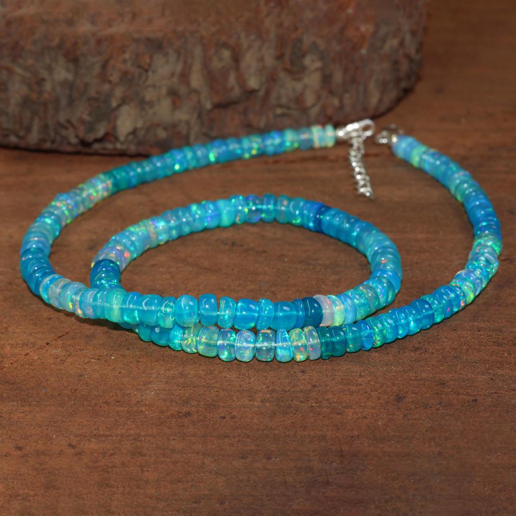 Paraiba Fire Opal Gemstone Smooth Beaded Necklace, Natural Opal Delicate Necklace, Minimalist Necklace, Birthstone Necklace, Gift for Her